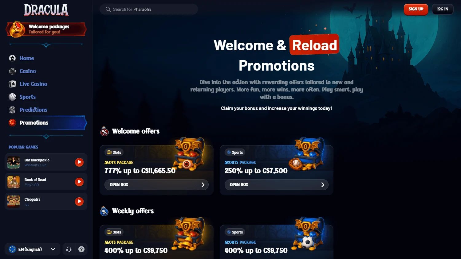 Dracula Casino promotions page